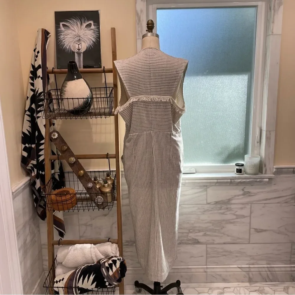 Mirth Biarritz 100% Cotton Ivory/Black Striped Dress Sz-L